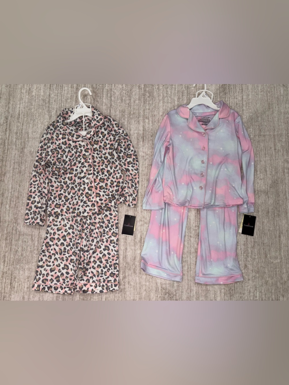 Girls Pajama Sets - Pink Leopard & Pastel Tie-Dye Two-Piece Sleepwear